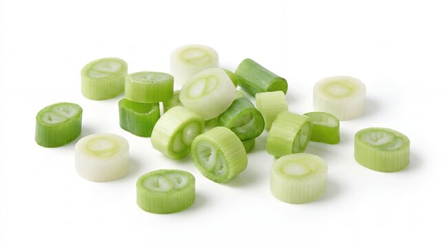 Fresh chopped scallions or green onion slices isolated on a white background
