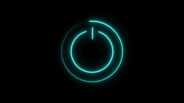 Neon power button loading animation with glowing cyan circular progress indicator