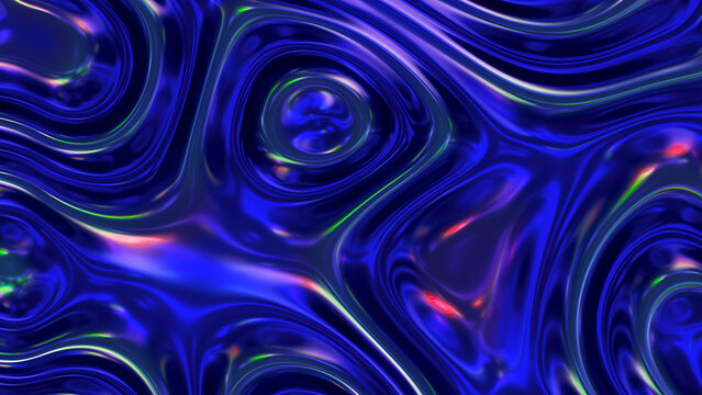 Abstract glossy liquid surface with iridescent blue and purple swirls and reflective ripples, with abstract, glossy, liquid, surface detail, showing iridescent, blue, purple, swirl context