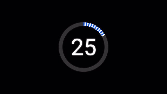 30 second Countdown timer animation from 30 seconds to 0 seconds on a transparent background. 30 seconds countdown timer with alpha channel in 4k