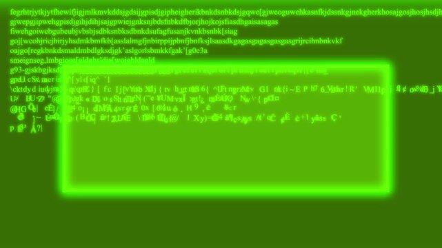 Green Digital Code Data Breach Hacking Screen with Glowing Highlight Box