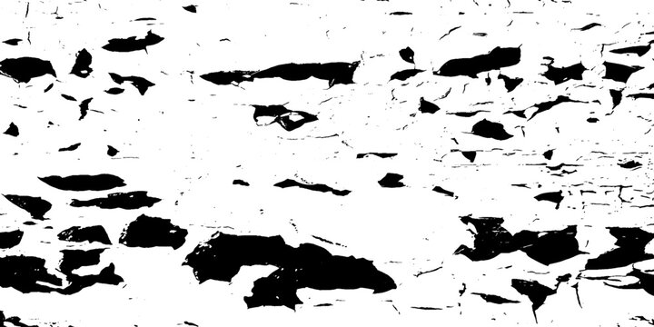 Monochrome texture composed of irregular graphic elements. Distressed uneven grunge background. Abstract vector illustration. Overlay for interesting effect and depth. Isolated on white background.