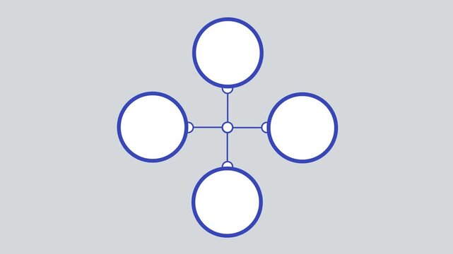Four Connected Circles Diagram Template with Blue Outline on Grey Background