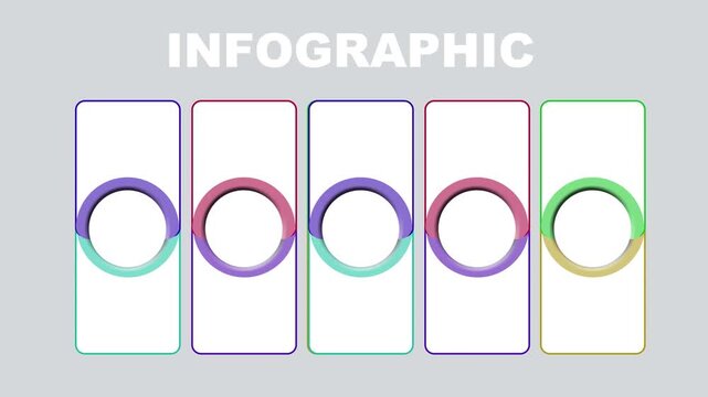Infographic Template with Five Colorful Circle Frames and Rectangle Panels Animation