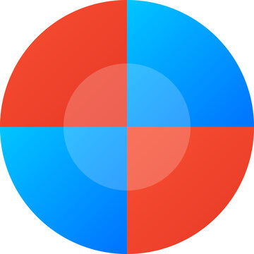 Abstract geometric circle divided into four colorful quadrants with central overlapping layered circular shapes illustration