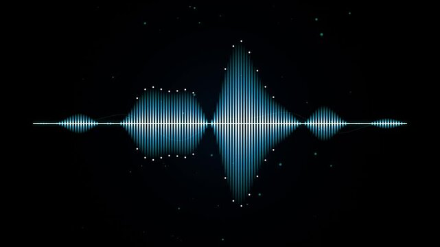 Dynamic blue audio waveform visualization pulsing to digital sound frequency