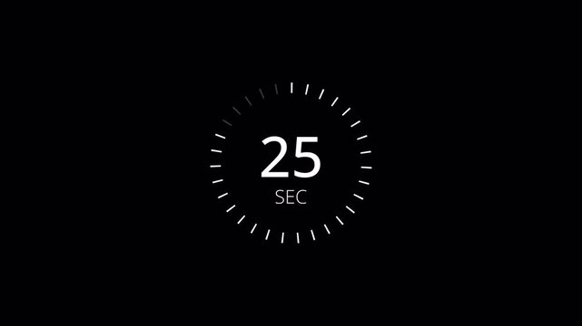 30 second Countdown timer animation from 30 seconds to 0 seconds on a transparent background. 30 seconds countdown timer with alpha channel in 4k