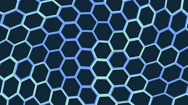 Dark blue honeycomb pattern with glowing light blue hexagonal grid lines