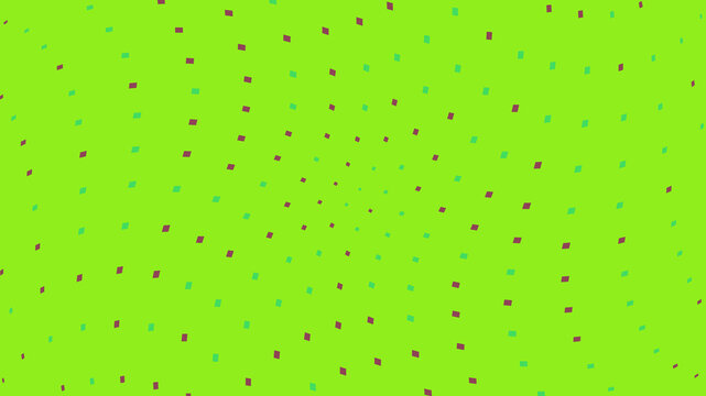 Lime green background featuring a grid of small purple and blue square dots