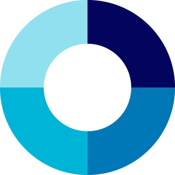 Minimalist four quadrant blue donut chart for financial data analysis isolated on white background illustration