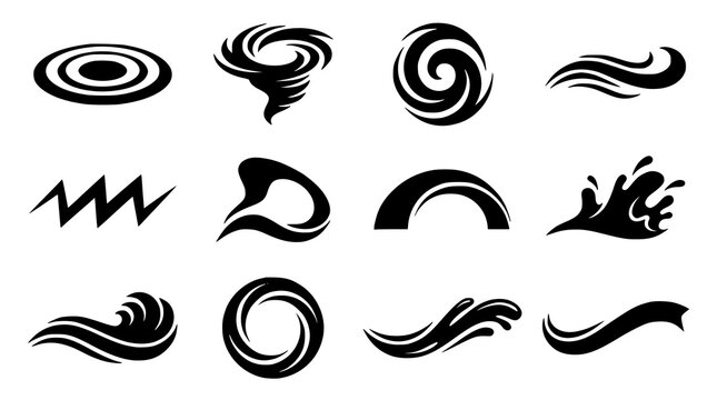 Abstract Water Wave Symbols and Marine Curve Icon Set