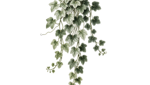 Detailed green ivy vine with delicate tendrils, isolated on transparent background