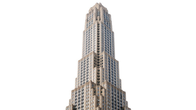 Art Deco skyscraper with many windows, isolated on transparent background