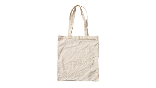 Natural canvas tote bag with handles, isolated on transparent background