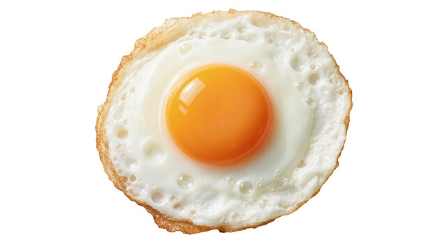 Crispy fried egg with bright orange yolk, isolated on transparent background