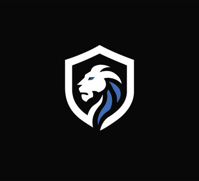 Powerful lion shield logo and protective emblem icon