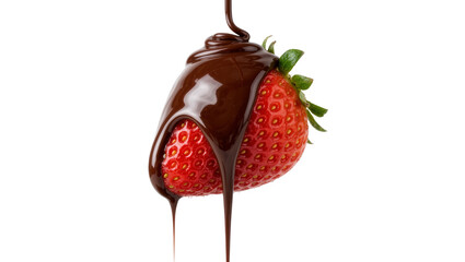 Juicy red strawberry covered in dark melted chocolate, isolated on transparent background © Miguel