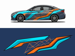 Fototapeta premium Futuristic Car with Geometric Blue and Orange Design
