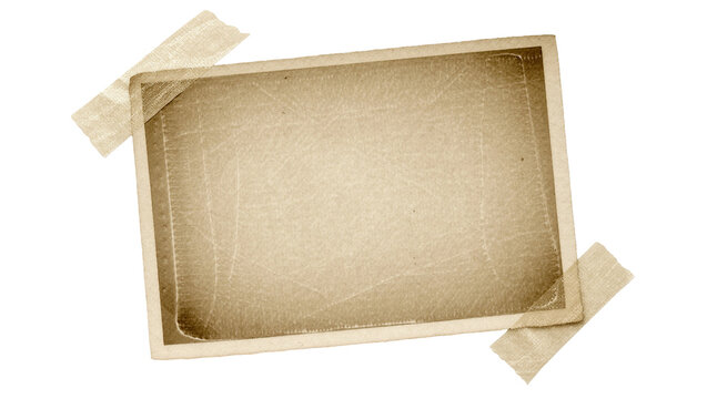 Vintage sepia photograph with torn tape corners, isolated on transparent background
