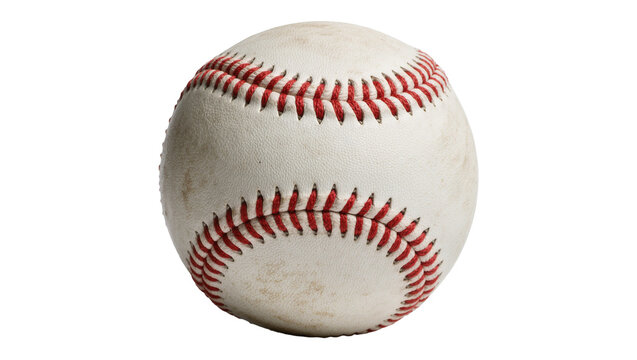Classic white baseball with red stitching, isolated on transparent background