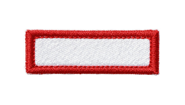 Rectangular blank embroidered patch with red border, isolated on transparent background