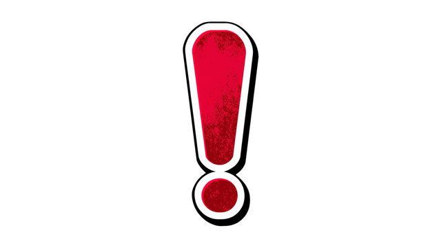 Textural red exclamation mark with bold outline, isolated on transparent background