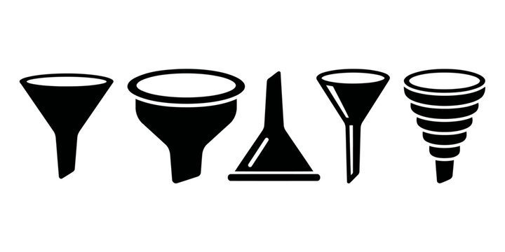 Five different funnel and cone shapes illustration