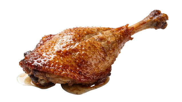 Crispy golden brown duck leg confit with glistening skin, isolated on transparent background