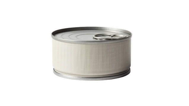 Metal tin can with pull tab lid, isolated on transparent background
