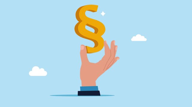 Legal problems concept. Advocate hand holding paragraph icon of justice. Business animation video