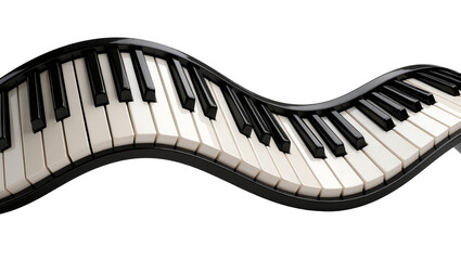Wavy piano keyboard with black and white keys, isolated on transparent background © Miguel
