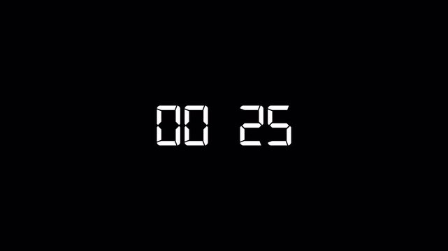 30 second Countdown timer animation from 30 seconds to 0 seconds on a transparent background. 30 seconds countdown timer with alpha channel in 4k. 