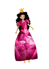 Fototapeta premium Beautiful fairytale princess in ruby crystal dress with golden crown watercolor illustration