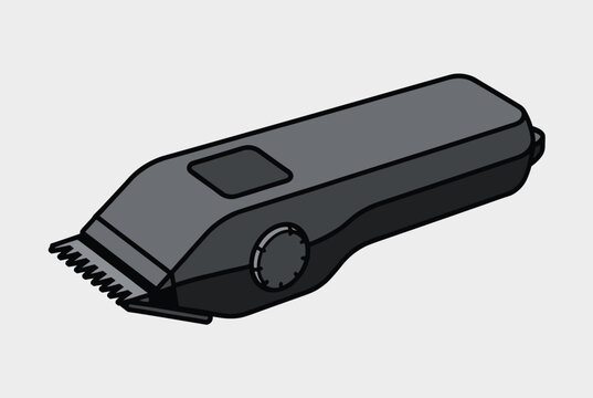 Modern electric hair clipper or beard trimmer shown from an isometric angle in a dark grey flat style.