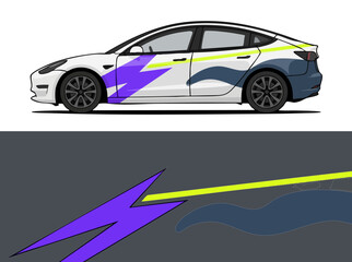 Fototapeta premium Electric car with lightning bolt design on road