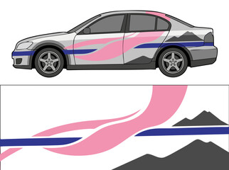 Naklejka premium Colorful mountain landscape car wrap design illustration