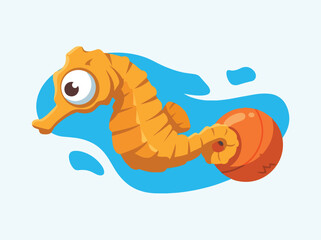 Colorful Seahorse Swimming in Ocean Water © crue