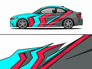 Fototapeta premium Sporty car with vibrant geometric wrap design