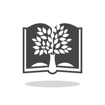 Tree book sign icon with shadow