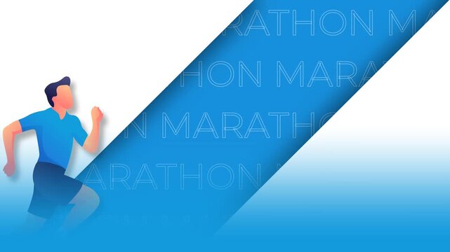 Male Runner Athlete Vector Illustration with Blue Marathon Background Banner.