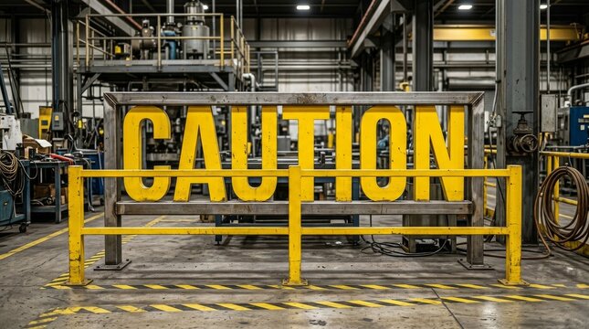 Caution Barrier in Industrial Factory Representing Workplace Hazard Warning Safety Risk Prevention Restricted Area Construction Manufacturing and Industrial Security