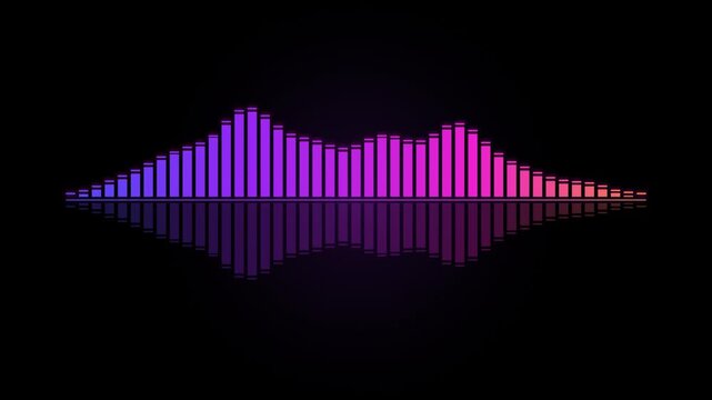 Neon audio spectrum visualizer with reflection pulse for music production and digital media