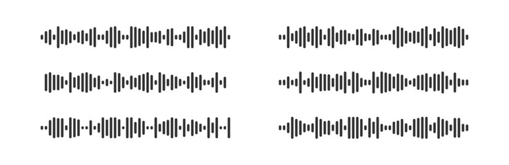 Obraz premium Minimalist soundwave graphic with fluid audio frequency lines and equalizer bars. Contemporary podcast icon of clean pattern for radio broadcast, voice recording or digital player interface design.