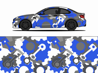Naklejka premium Blue Camouflage Car with Gear Pattern Design