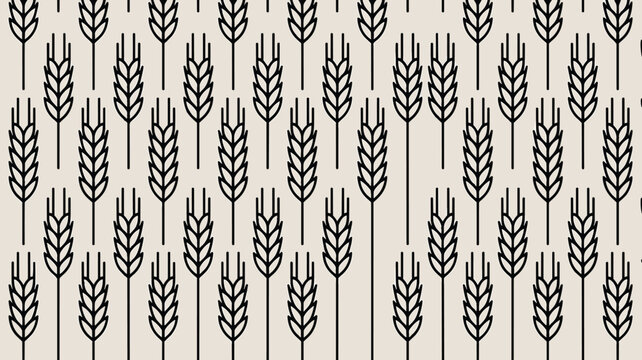 Seamless wheat crop pattern in minimalist design representing natural grains, flour production, and agriculture.