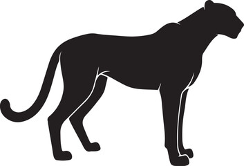 Fototapeta premium Cheetah wild cat silhouette vector graphic isolated on background representing fast predator speed feline agility hunting nature wildlife conservation illustration.