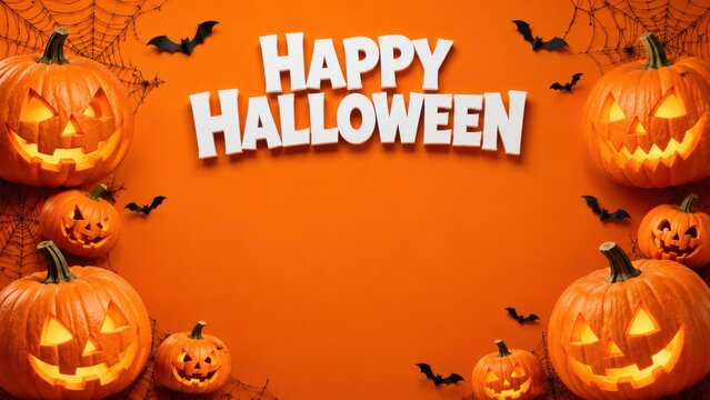 Happy halloween with glowing carved pumpkins