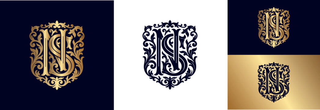 Classic ns monogram logo in dark blue on white background for branding projects.