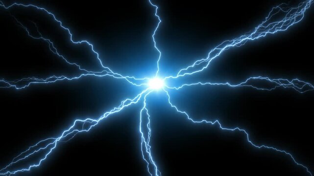 Electrical lightning bolts flashing against dark backgrounds with bright glowing central energy light effects
