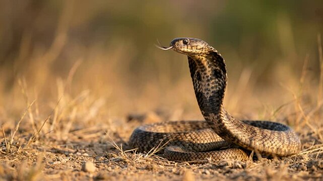 false cobra close up in south african savanna morning light video